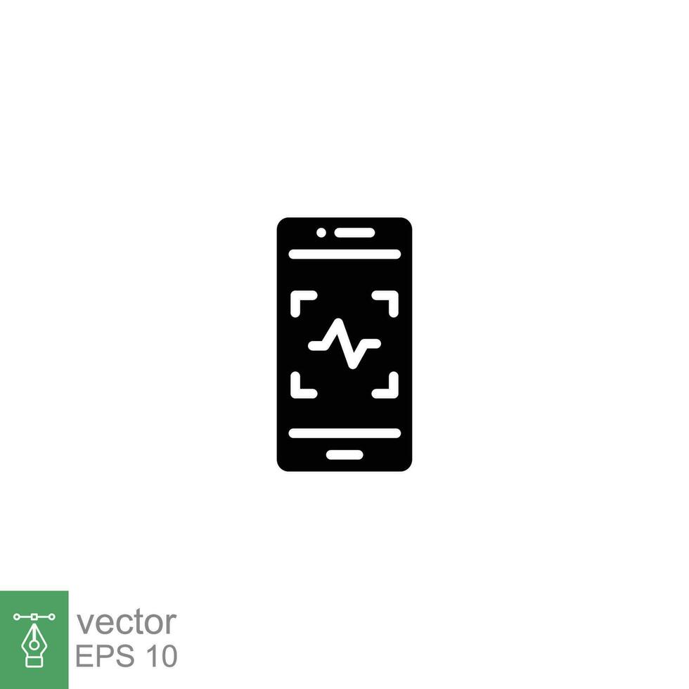 Voice recognition icon. Simple solid style. Speak control, mobile phone with sound wave, smart device concept. Black silhouette, glyph symbol. Vector illustration isolated on white background. EPS 10.