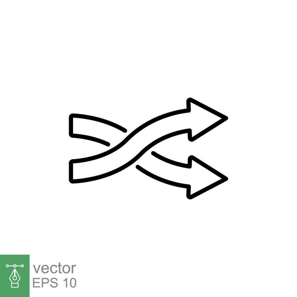Redirection icon. Simple outline style. Redirect arrow, two intertwining arrows, cross, change concept. Thin line symbol. Vector illustration isolated on white background. EPS 10.