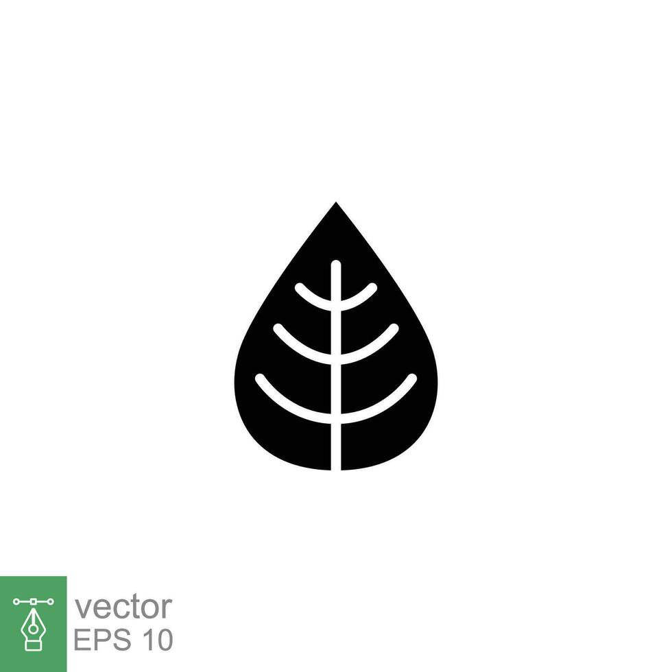Leaf icon. Simple solid style. Leaf with vein, summer pattern, plant, nature, environment concept. Black silhouette, glyph symbol. Vector illustration isolated on white background. EPS 10.