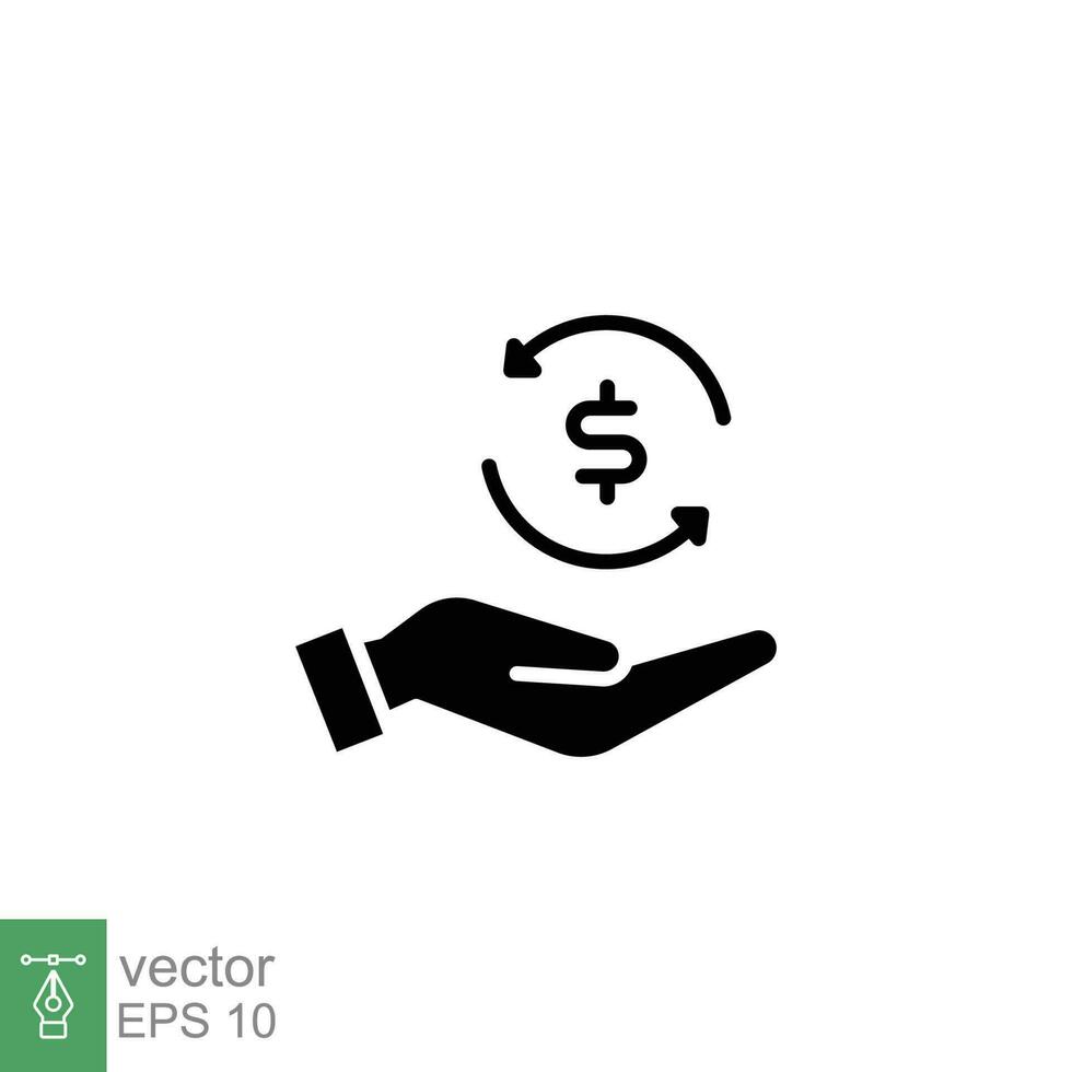 Cashback icon. Simple solid style. Money back, refund, rebate, return, hand hold coin, business concept. Black silhouette, glyph symbol. Vector illustration isolated on white background. EPS 10.