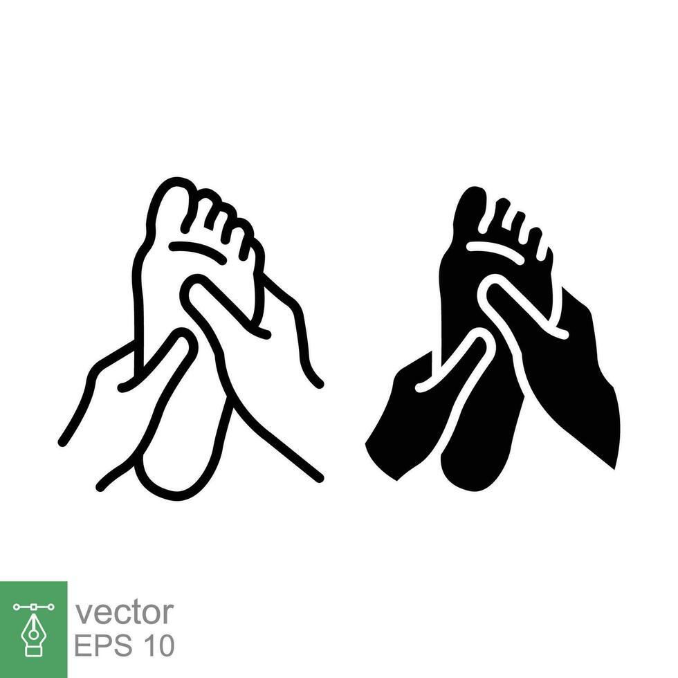 Foot massage icon. Simple outline and solid style. Reflexology, human toe, leg, health, thai medicine concept. Thin line and glyph symbol. Vector illustration isolated on white background. EPS 10.