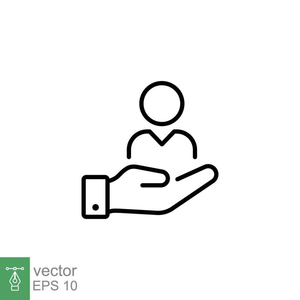 Customer service icon. Simple outline style. Client support, care, retention, advice, hand, business concept. Thin line symbol. Vector illustration isolated on white background. EPS 10.