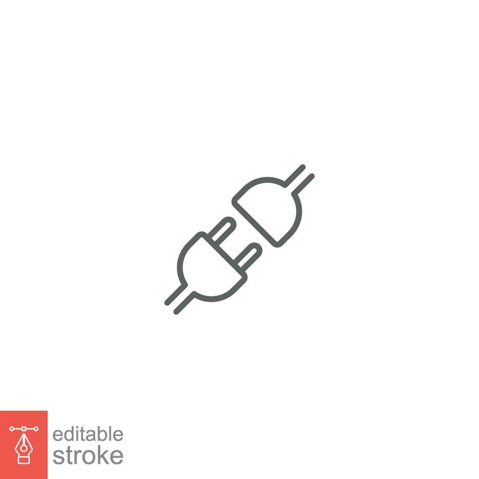 API icon. Simple outline style. Electric socket with a plug, connection and disconnection concept. Thin line symbol. Vector illustration isolated on white background. Editable stroke EPS 10.