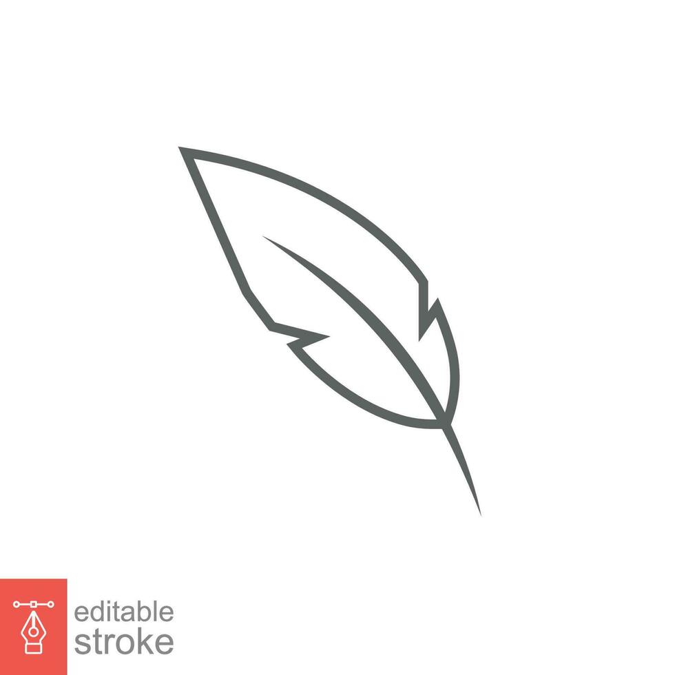 Feather pen icon. Simple outline style. Ink, vintage, quill, plume, history concept. Thin line symbol. Vector illustration isolated on white background. Editable stroke EPS 10.
