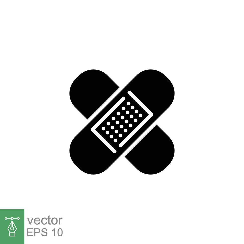 Adhesive plaster icon. Simple solid style. Heal, bandage, wound, cure hurt, recovery, medicine concept. Black silhouette, glyph symbol. Vector illustration isolated on white background. EPS 10.