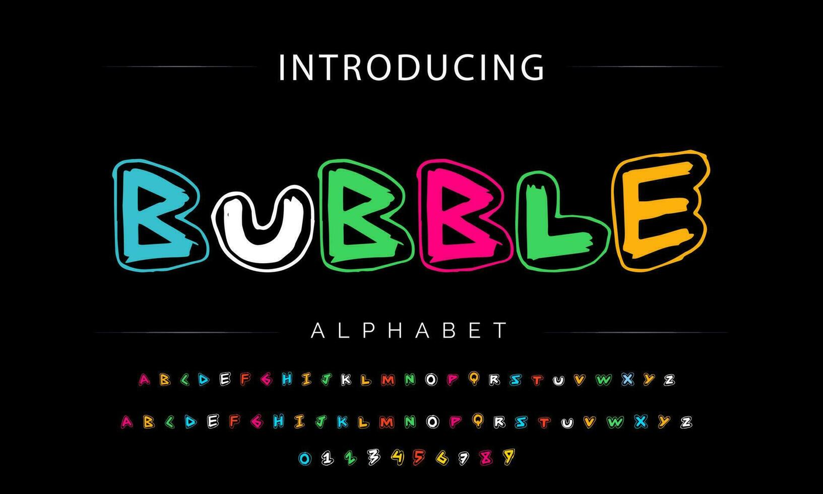 Funky colorful cartoon font type. Vector alphabet