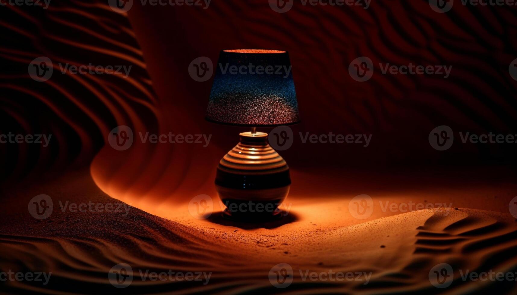 Glowing candle illuminates single lamp on table generated by AI photo