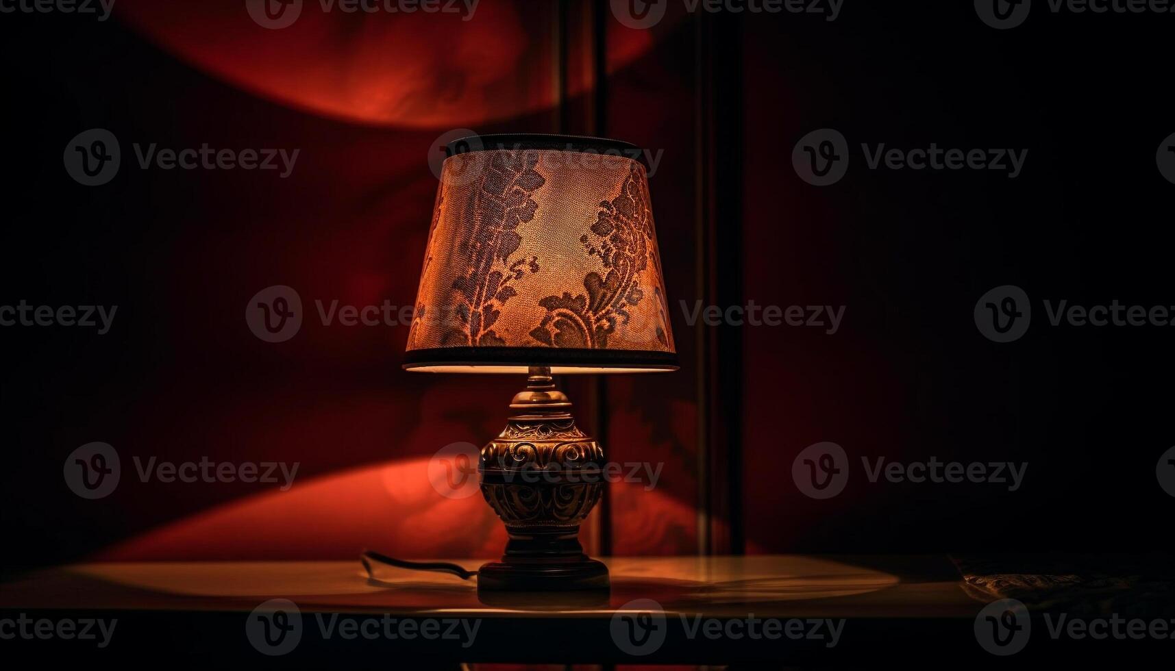 Glowing, elegant lamp brings romance to bedroom generated by AI photo