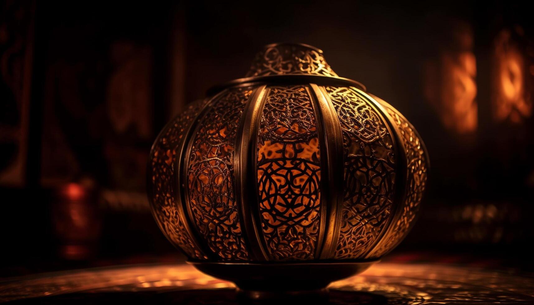Ancient lantern illuminated dark, ornate Turkish souvenir generated by AI photo
