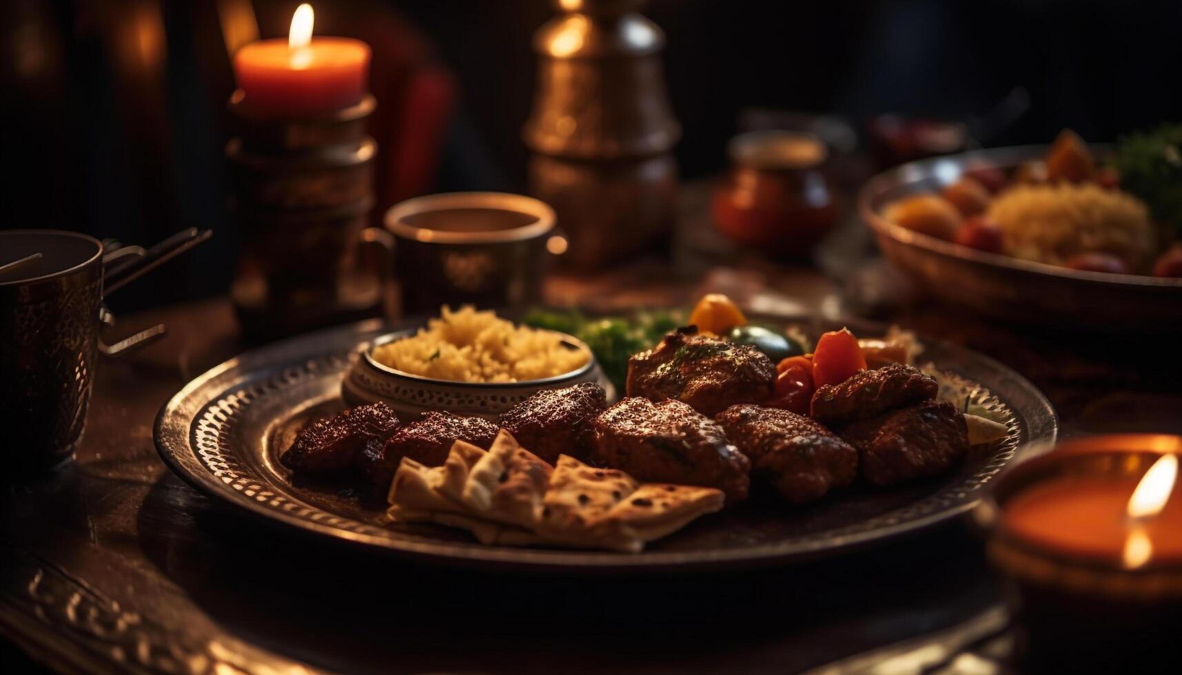 Grilled beef steak on rustic wooden plate generated by AI photo