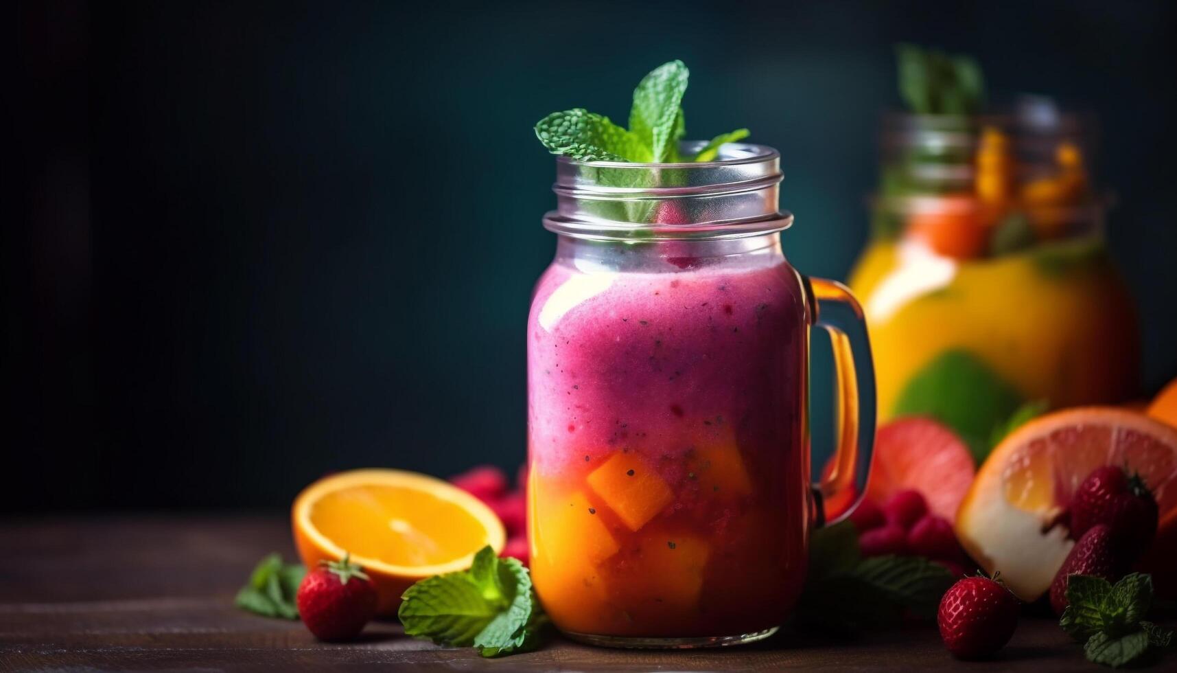 Fresh berry cocktail on rustic wooden table generated by AI photo