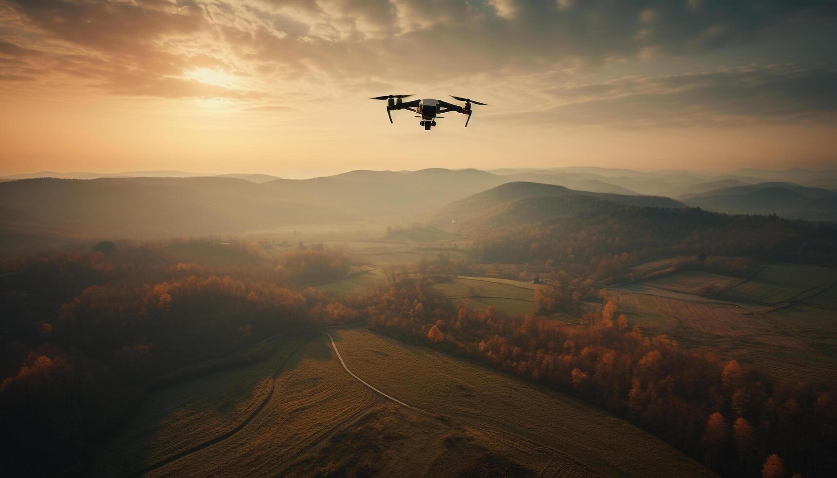 Autumn mountain landscape captured by flying drone camera generated by AI photo