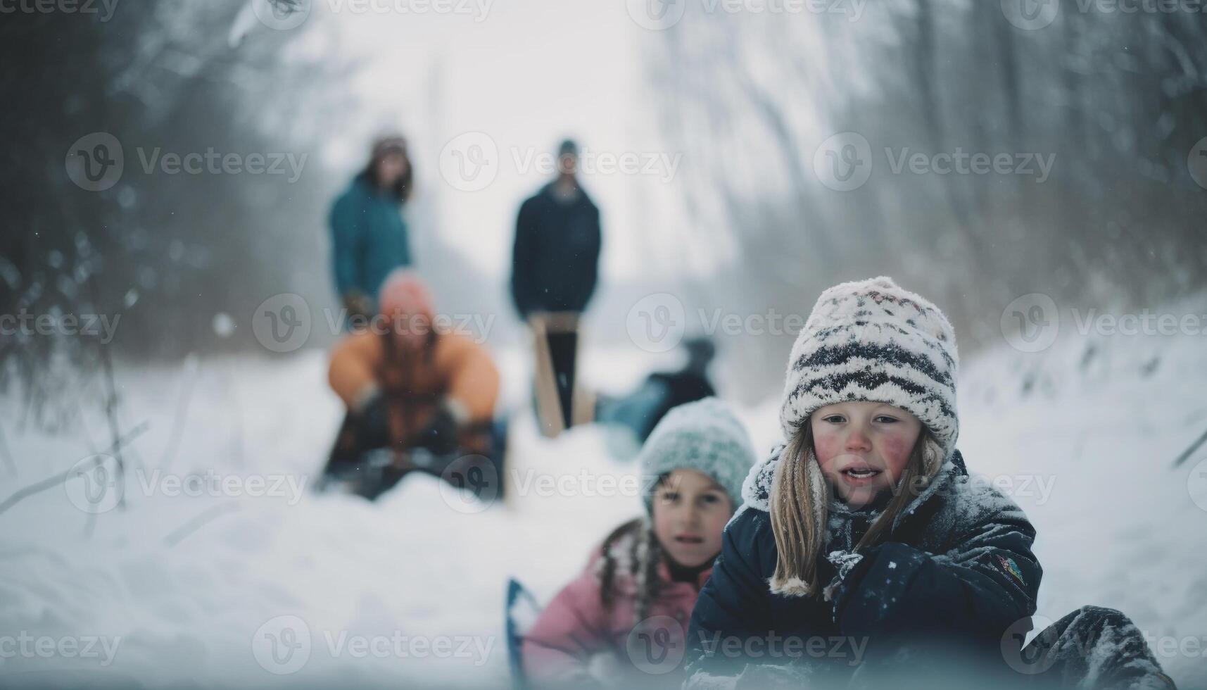 sonriente familia disfruta invierno vacaciones en montañas generado por ai foto