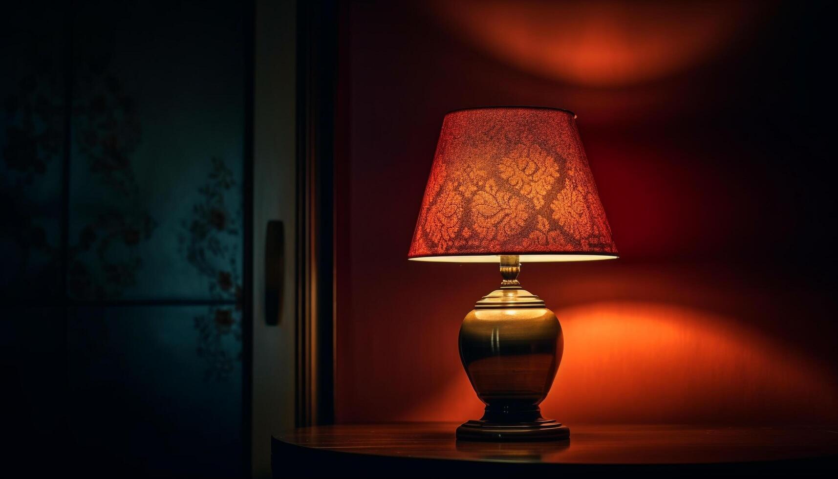 Shiny antique lamp illuminates modern elegant bedroom generated by AI photo