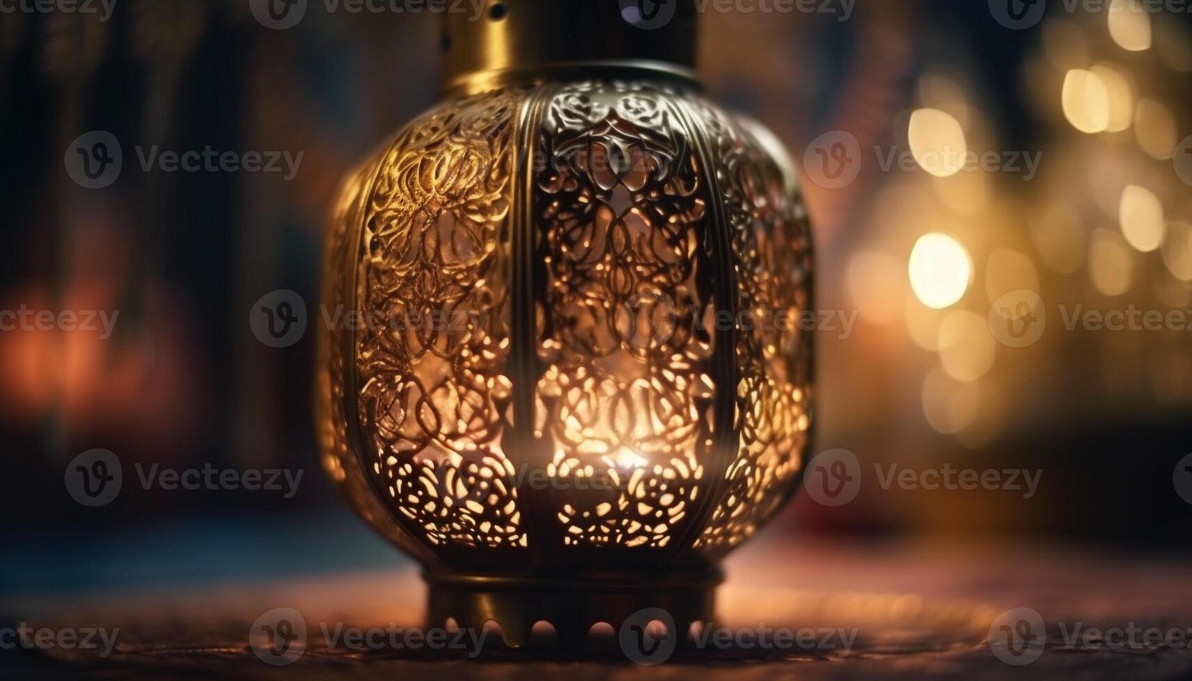 Antique lantern glows with warm candlelight flame generated by AI photo