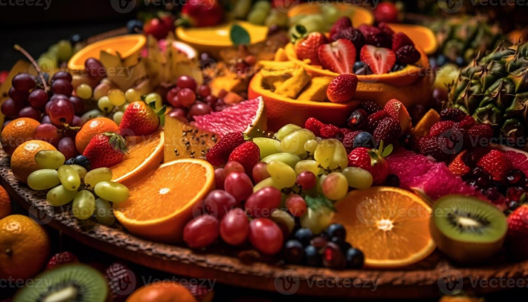Healthy meal bowl full of fresh fruit variety generated by AI photo