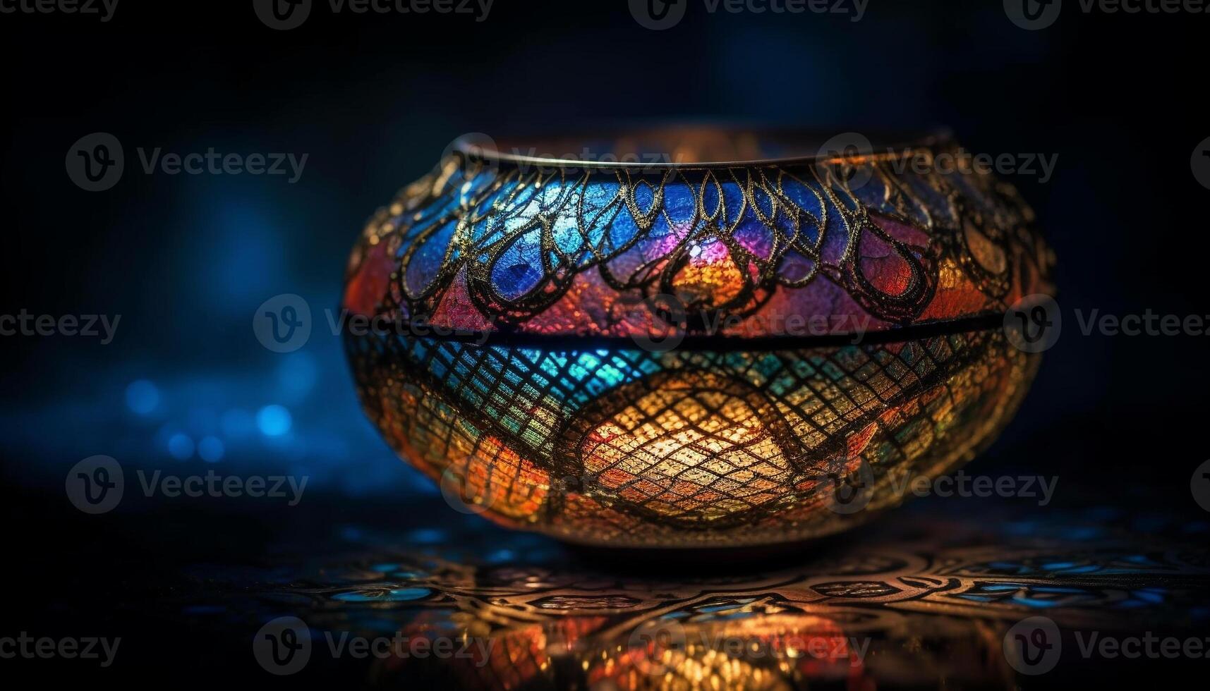 Glowing antique lantern illuminates traditional candlelight celebration generated by AI photo