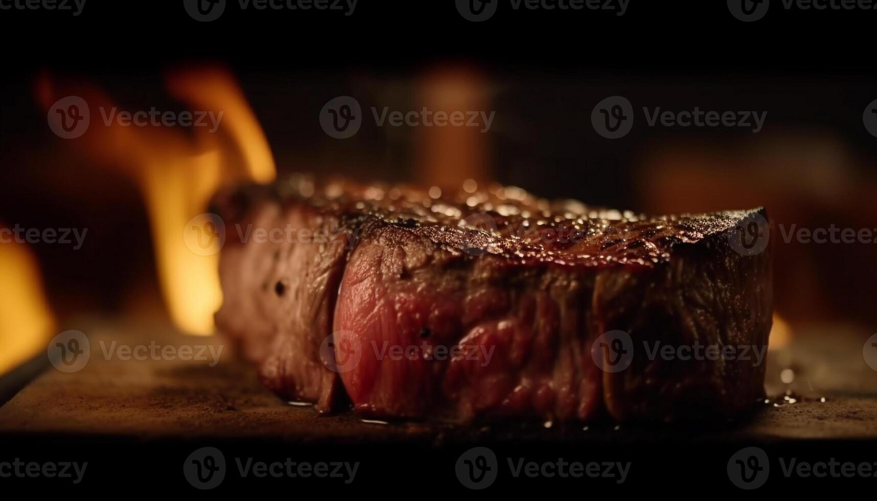 Juicy grilled sirloin steak on rustic cutting board generated by AI photo