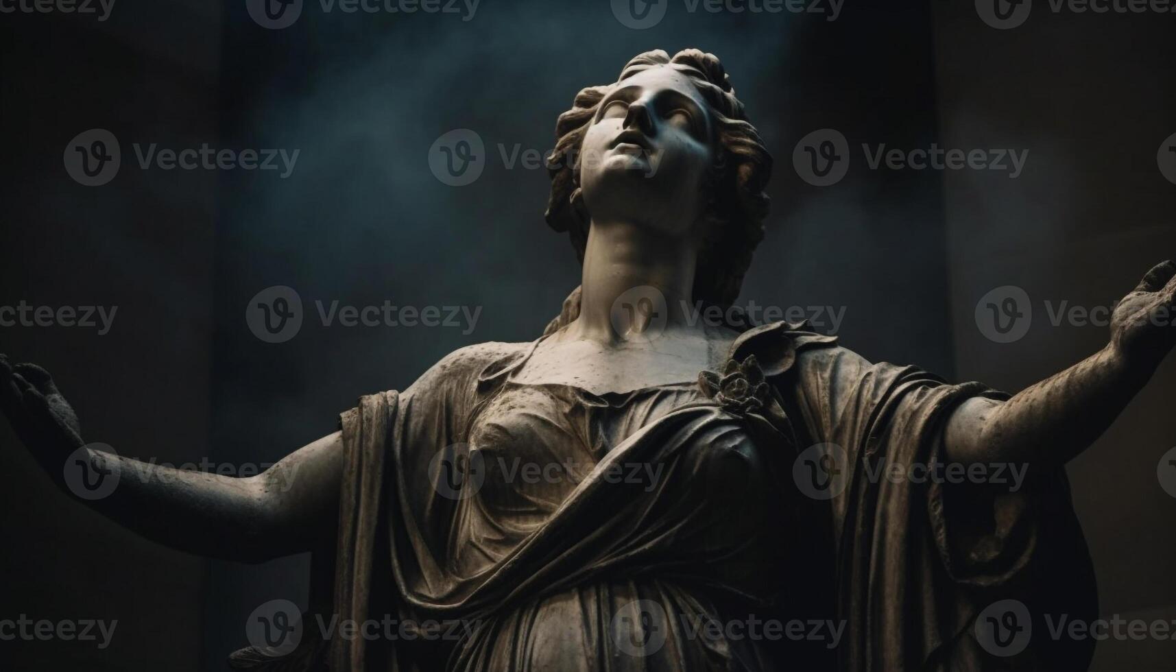 Religious symbolism illuminated at old Gothic ruin generated by AI photo