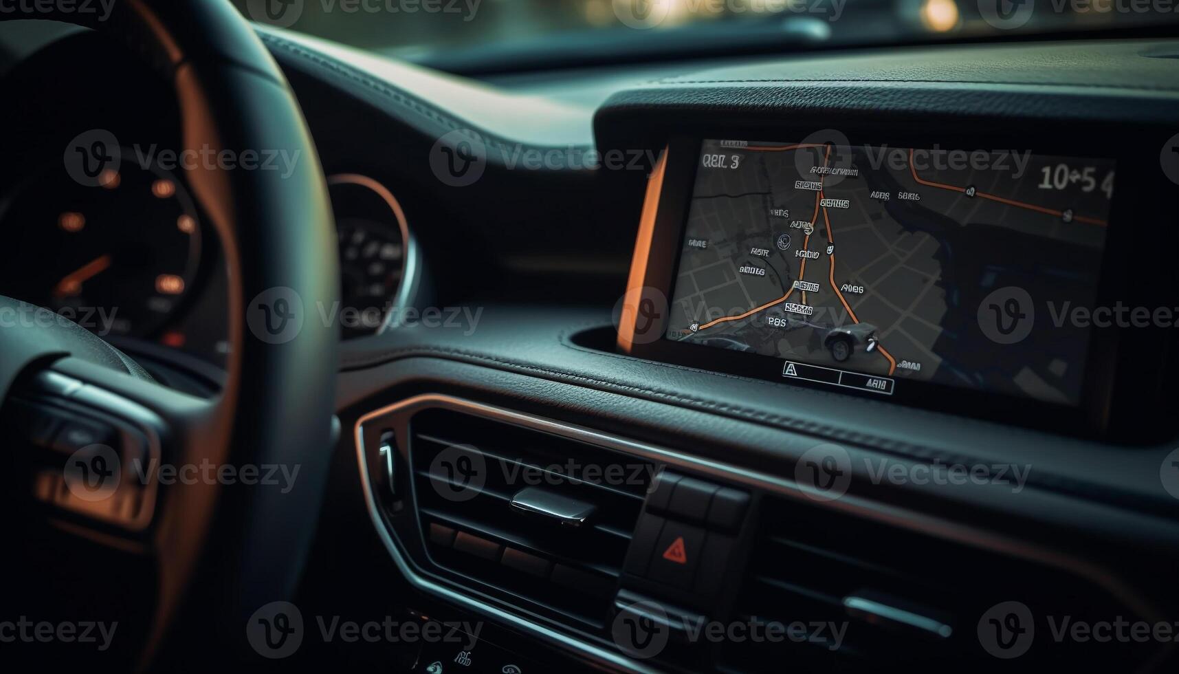 Modern car dashboard controls speed with elegance generated by AI photo