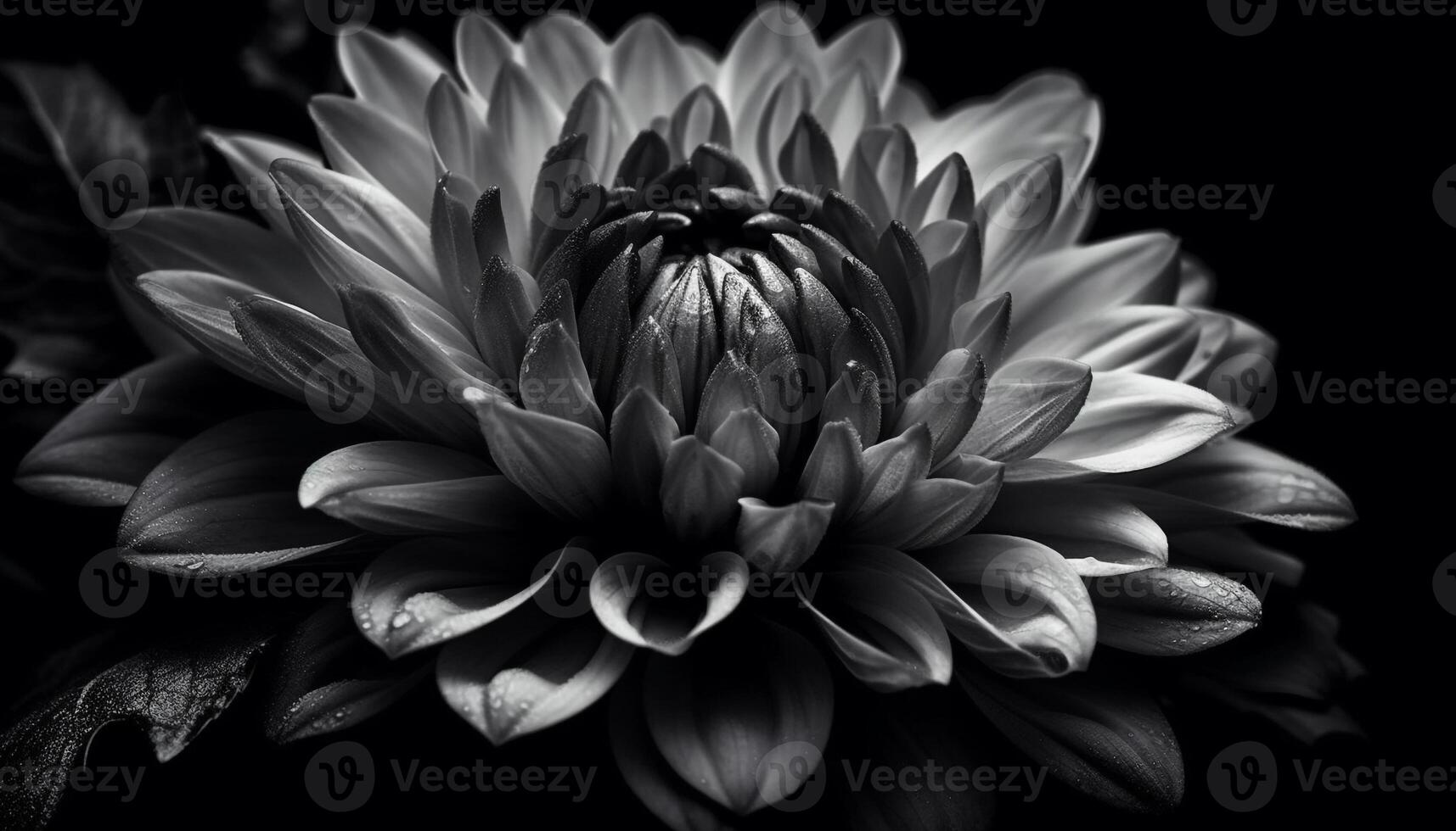 Dark elegance monochrome dahlia in focus foreground generated by AI photo