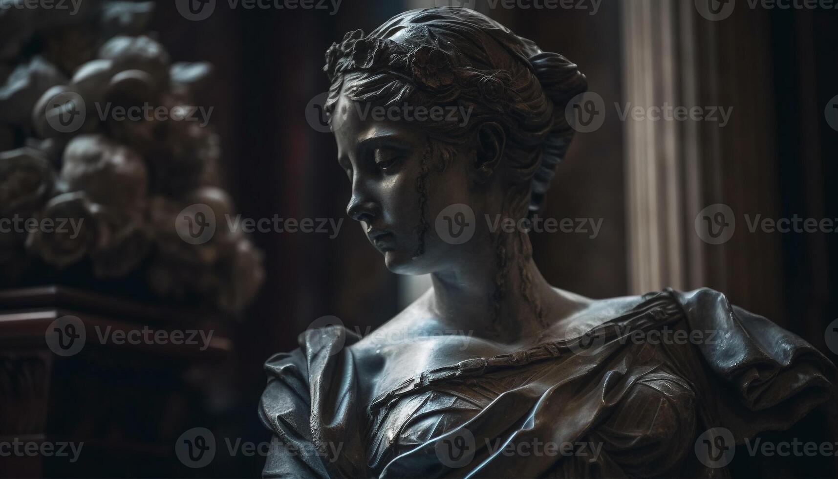 Mary, Mother of Jesus, in Gothic sculpture generated by AI photo