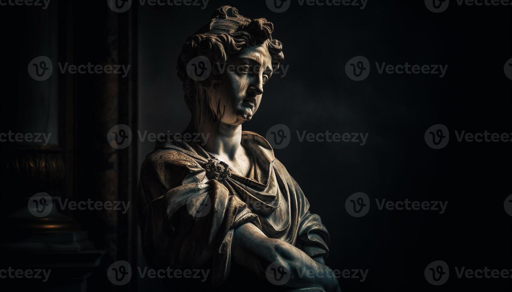 Ancient marble sculpture of praying Catholicism men generated by AI photo