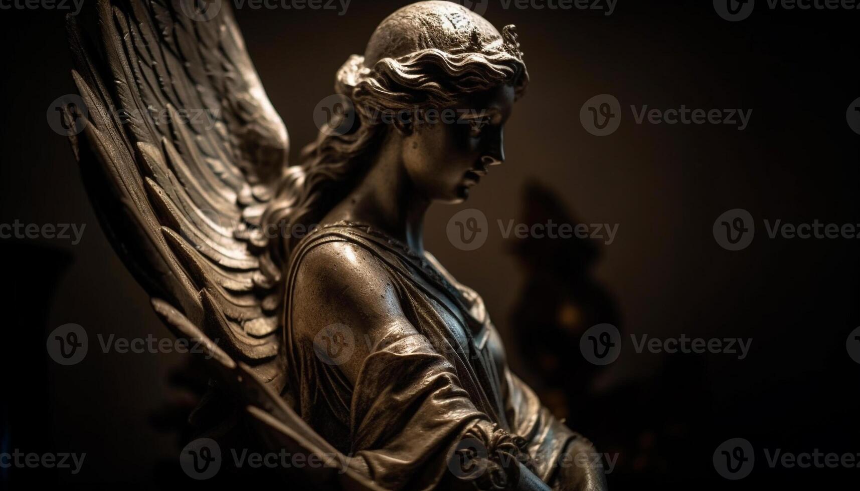 Religious sculpture symbolizes grief and spirituality generated by AI photo