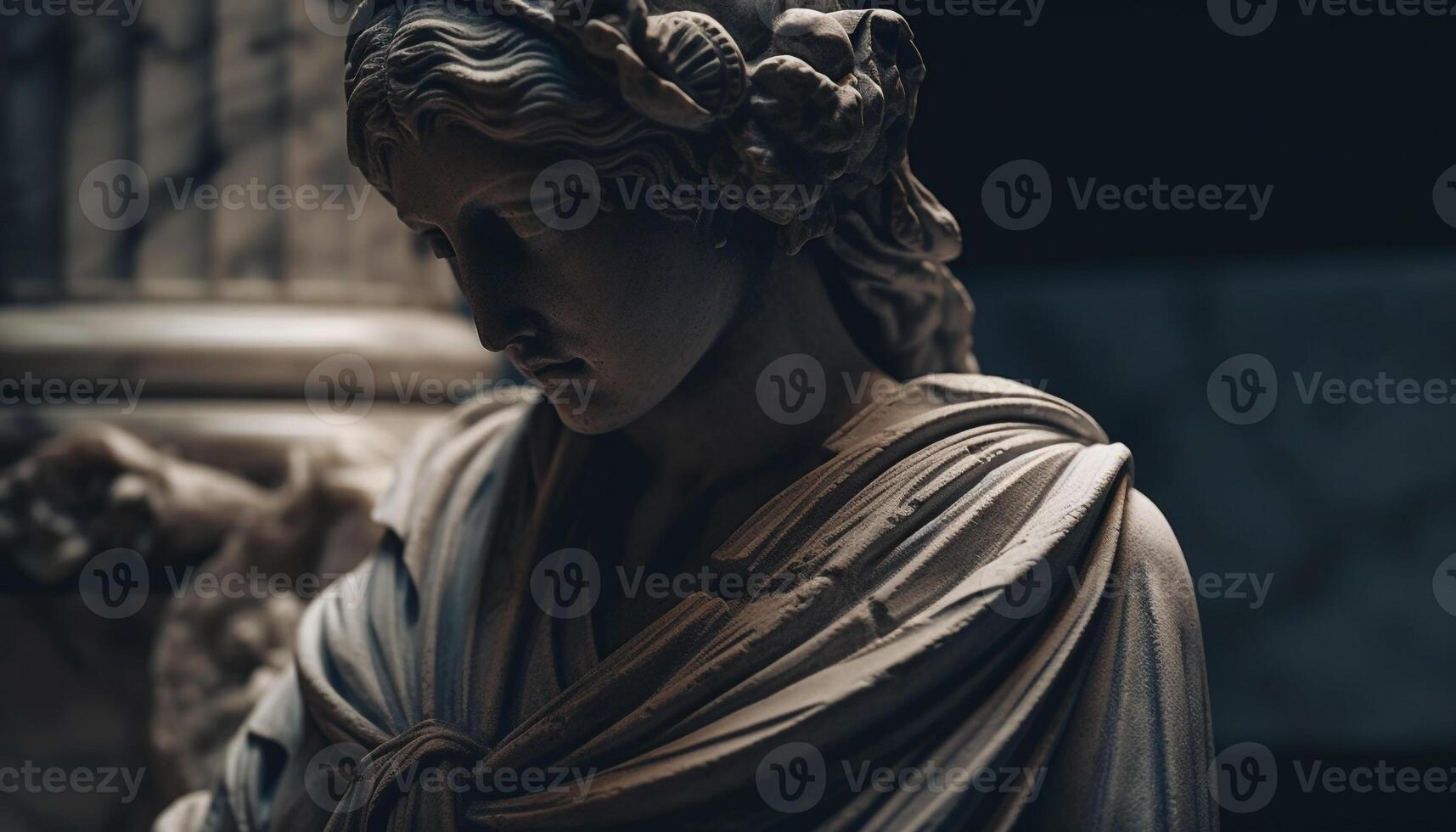 Praying men and women mourn ancient tombstone generated by AI photo