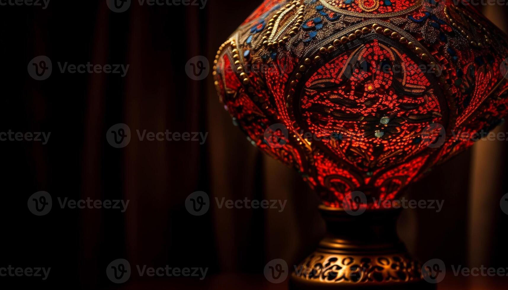 Ornate antique lantern illuminates dark Arabic night generated by AI photo