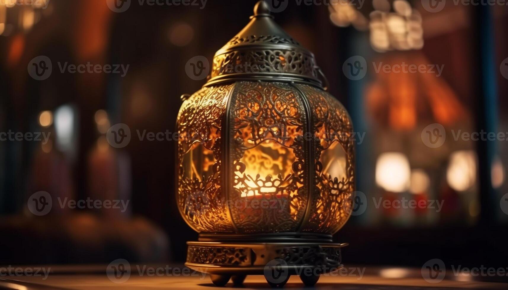 Antique lantern illuminates traditional Ramadan celebration indoors generated by AI photo