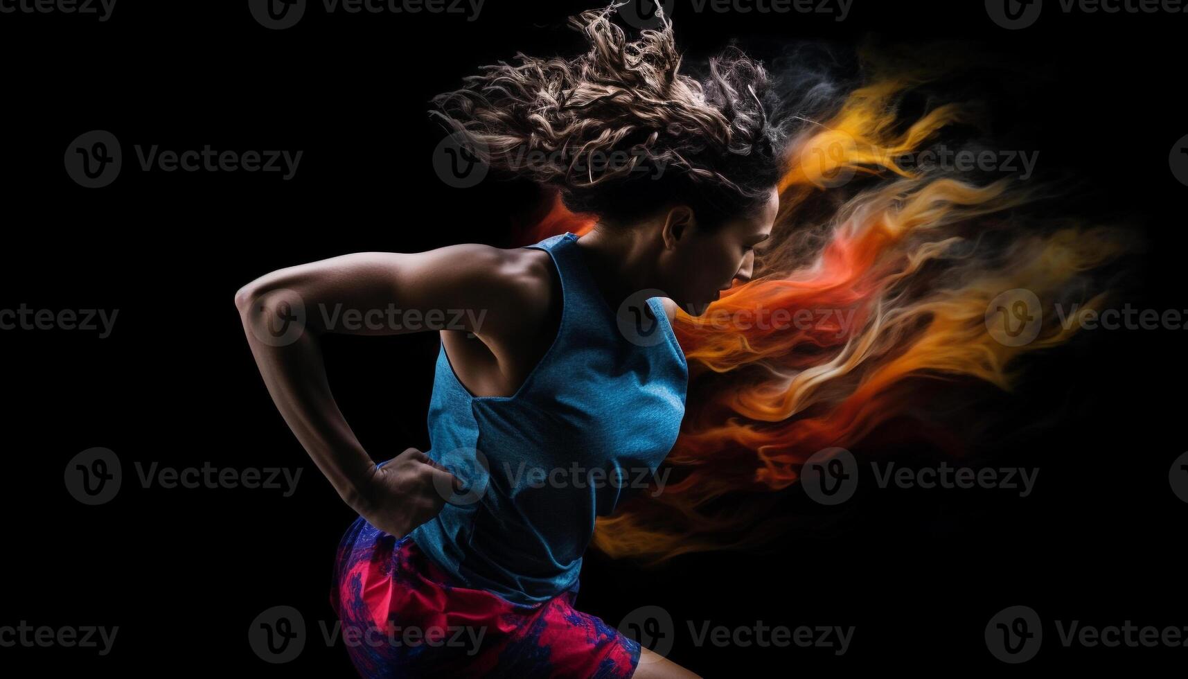 Muscular athlete dances with determination in studio generated by AI photo