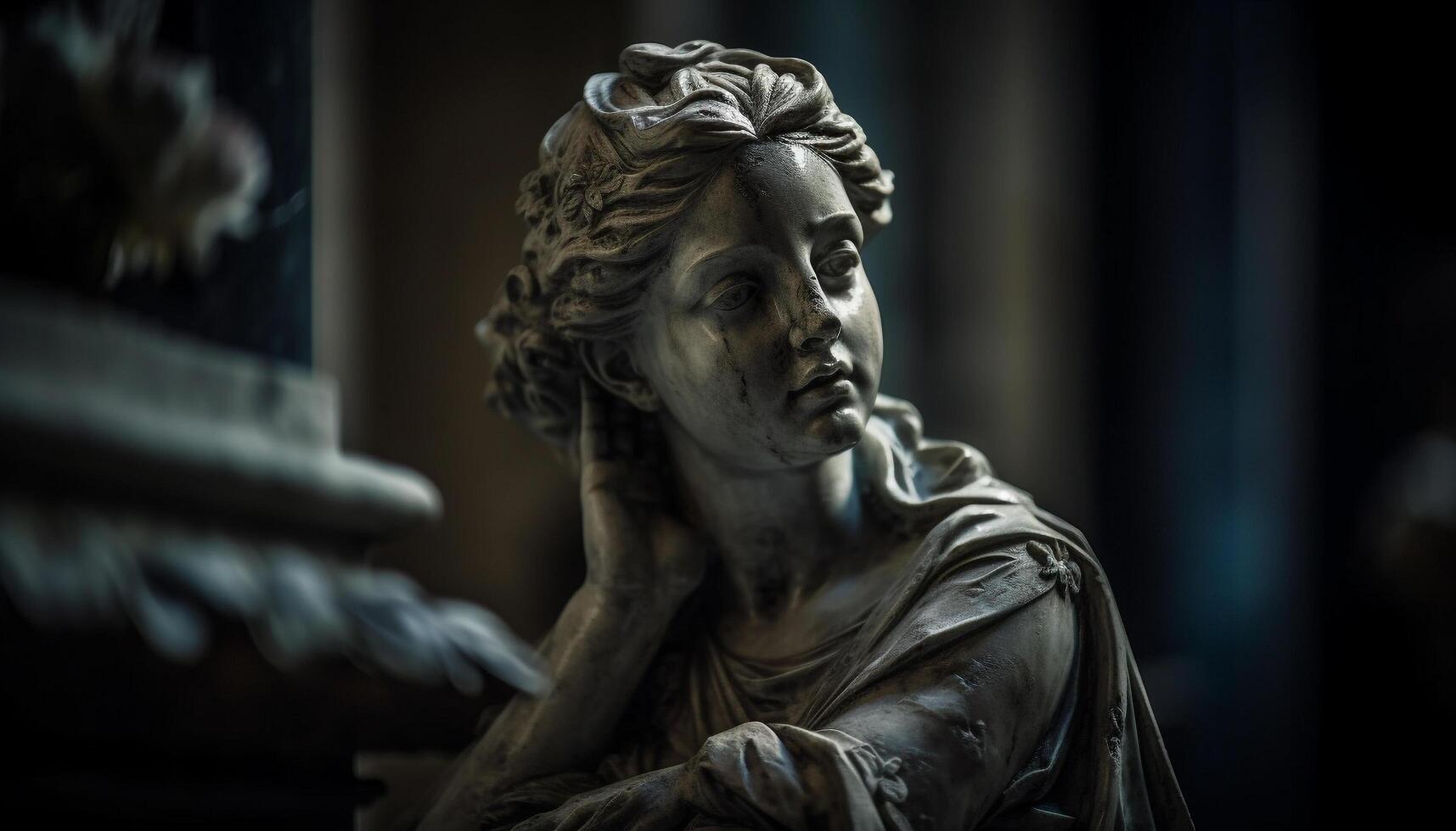 Marble tombstone sculpture symbol of grief and spirituality generated by AI photo