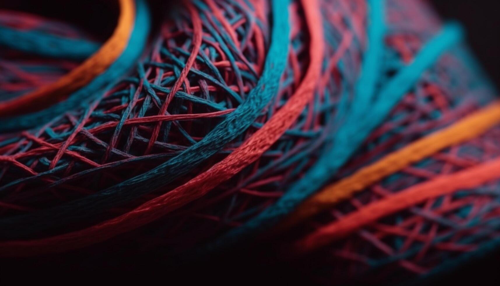 Colorful spools of thread in woven spiral generated by AI photo