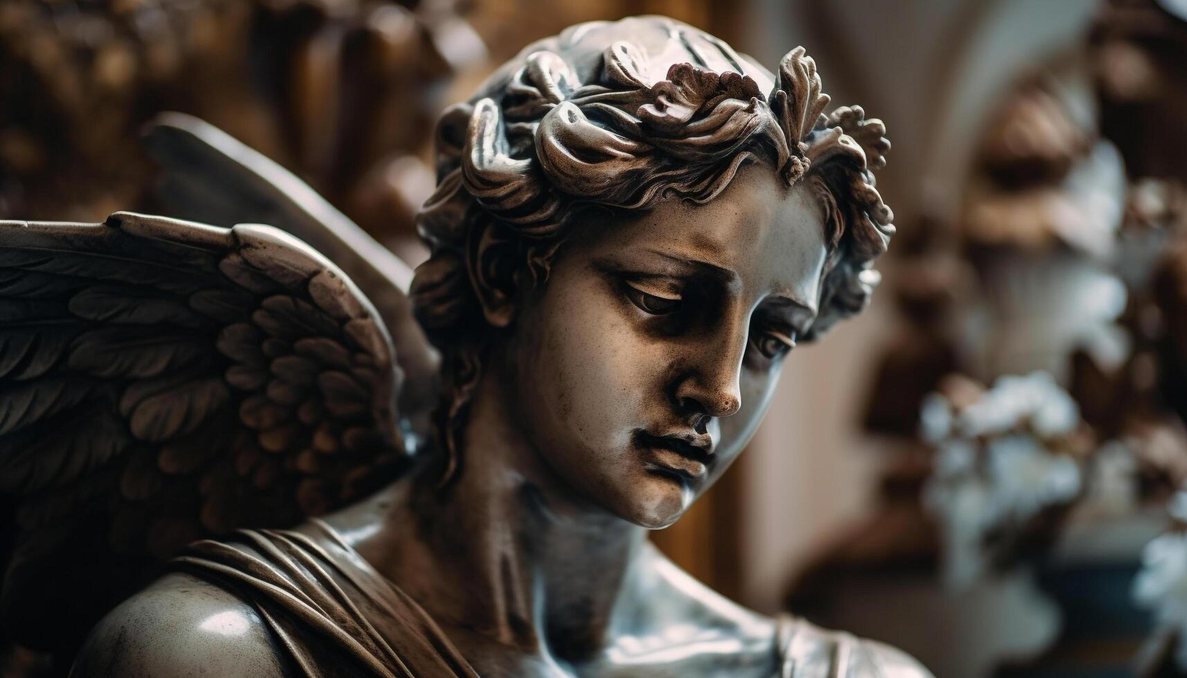 Praying women mourn at old tombstone monument generated by AI photo