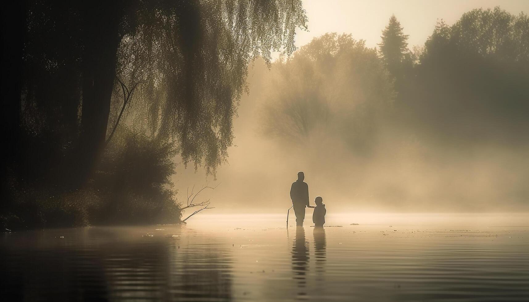 Two adults embracing, enjoying tranquil autumn sunset generated by AI photo