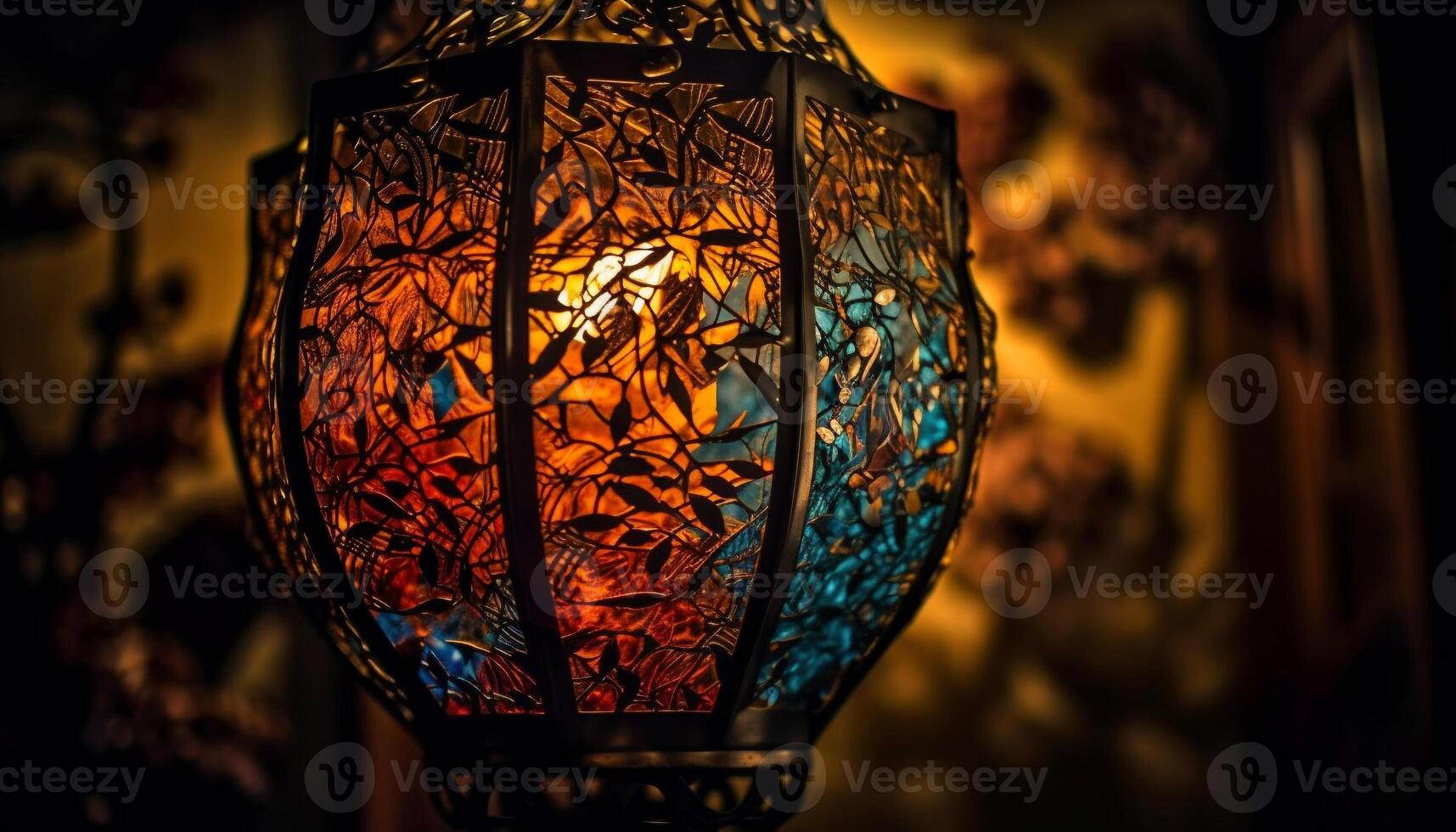 Antique lantern illuminated old architecture with elegance generated by AI photo