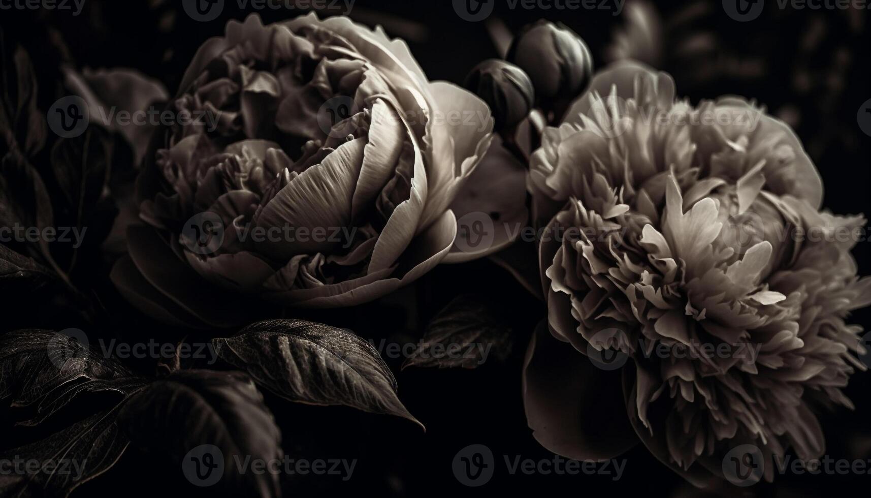 Dark monochrome petals evoke autumn romantic elegance generated by AI photo