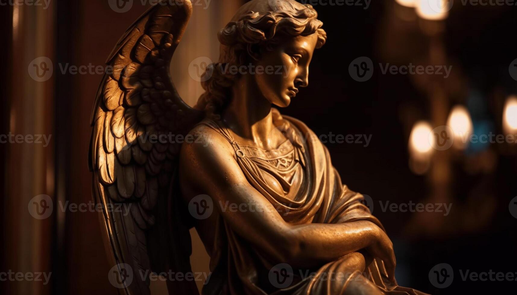 Grief and spirituality unite in illuminated statue generated by AI photo