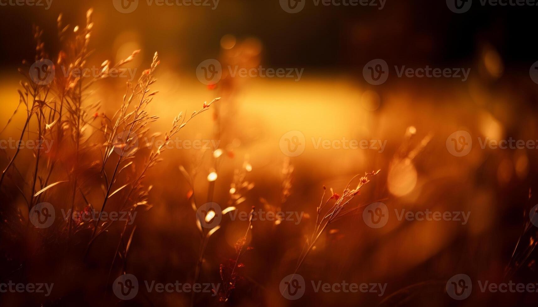 Glowing wildflowers illuminated in vibrant sunset light generated by AI photo