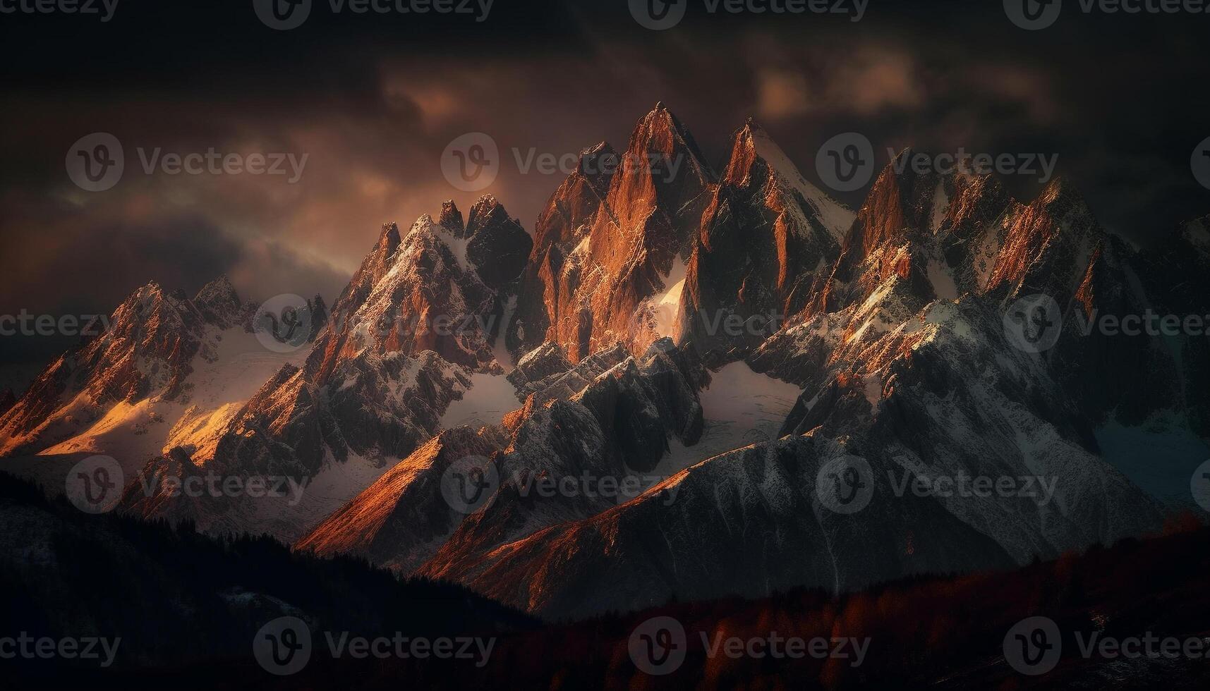 Majestic dawn breaks over tranquil mountain range generated by AI photo