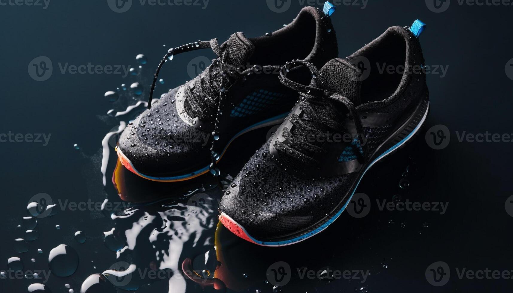 Wet sports shoes reflect active lifestyle in nature generated by AI photo