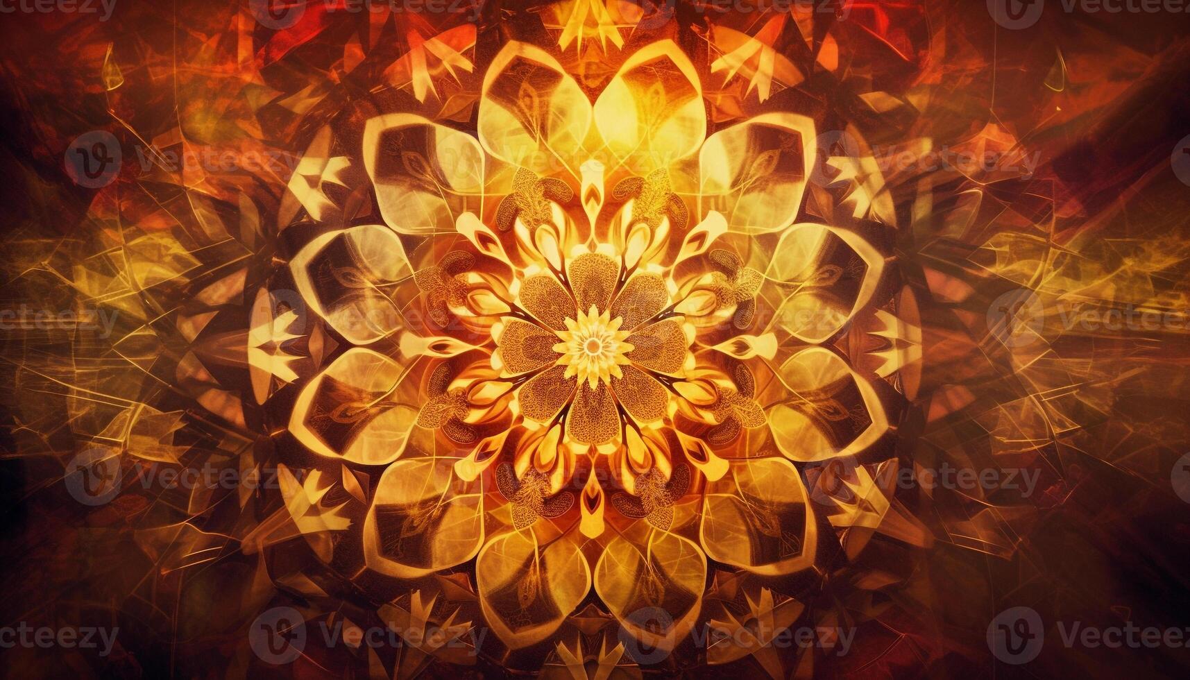 Abstract floral pattern in vibrant yellow colors glowing generated by AI photo