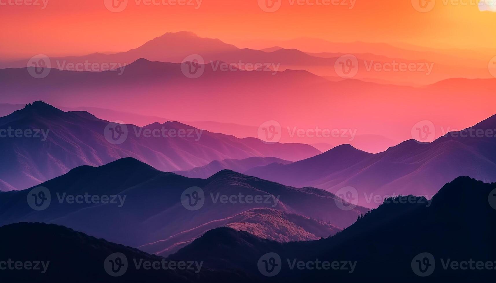 Majestic mountain peak silhouette, back lit at dawn generated by AI photo