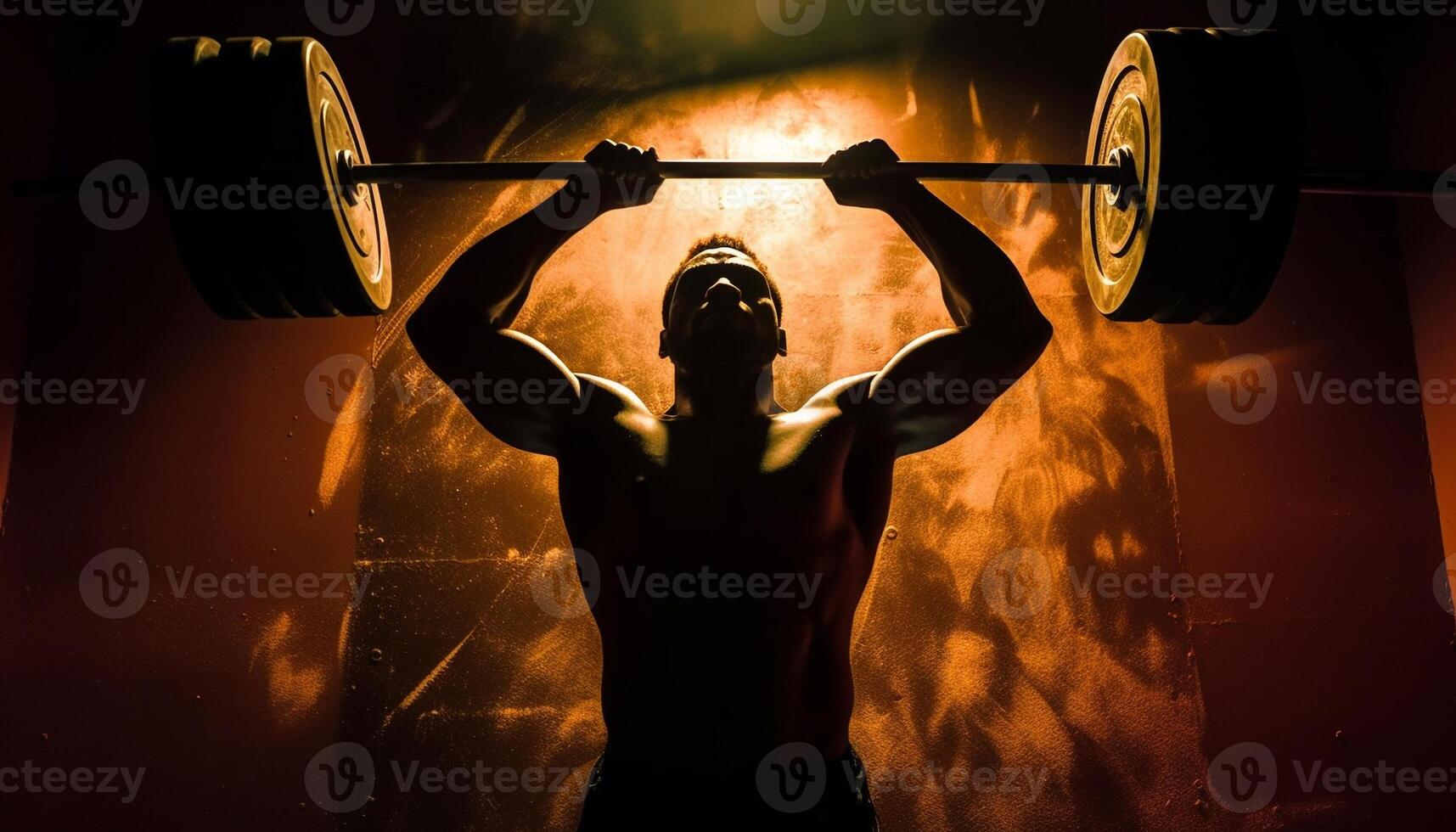 uno hombre éxito en levantamiento de pesas a gimnasio generado por ai foto