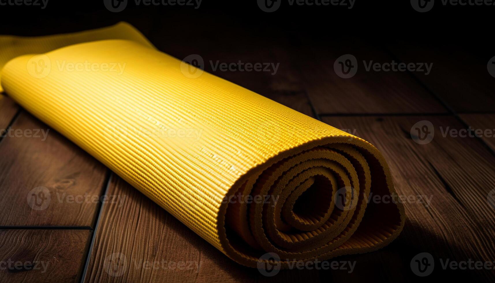 Yellow exercise mat rolled up for yoga generated by AI photo