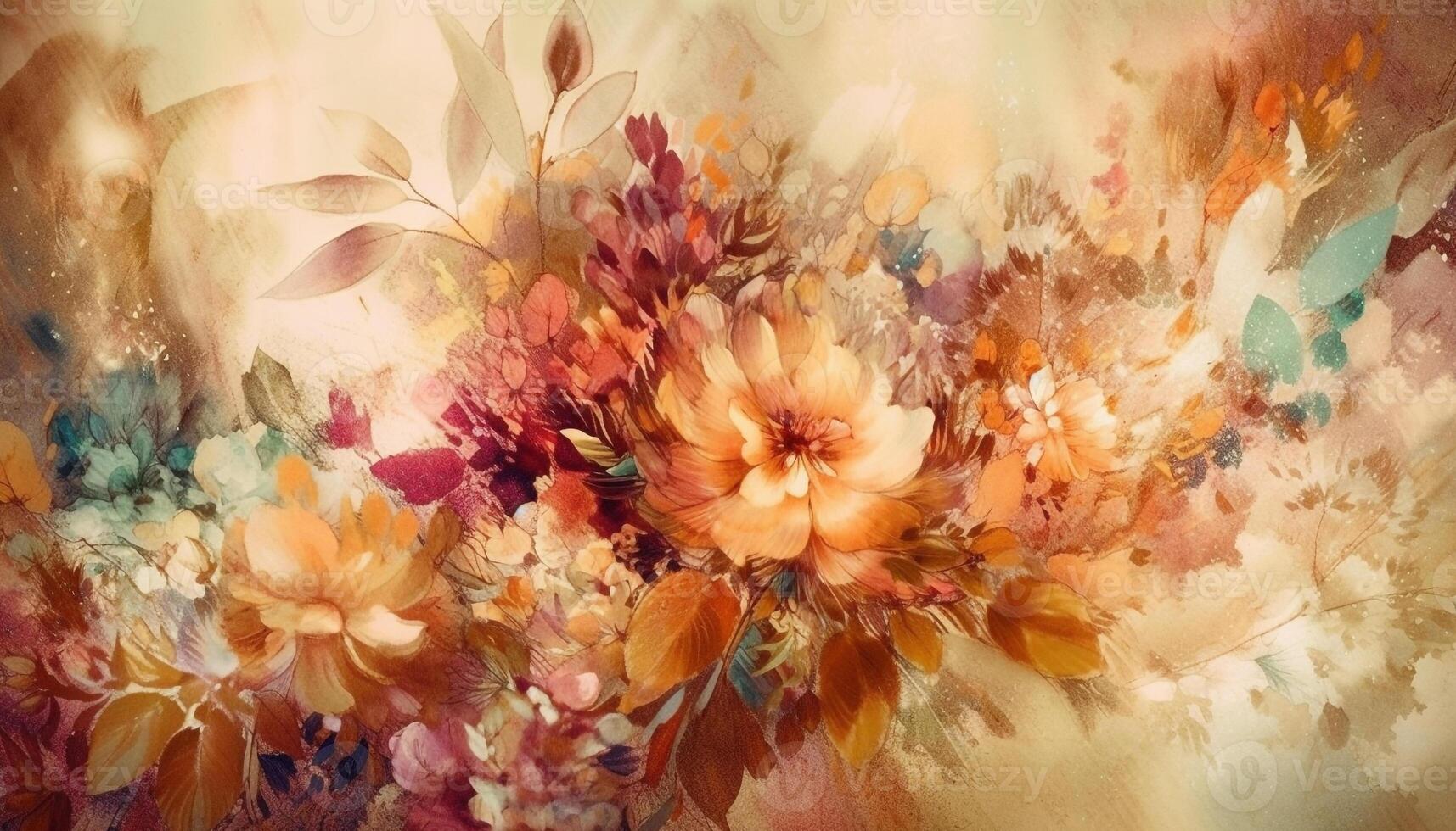 Vibrant flowers painted for an autumn backdrop generated by AI photo