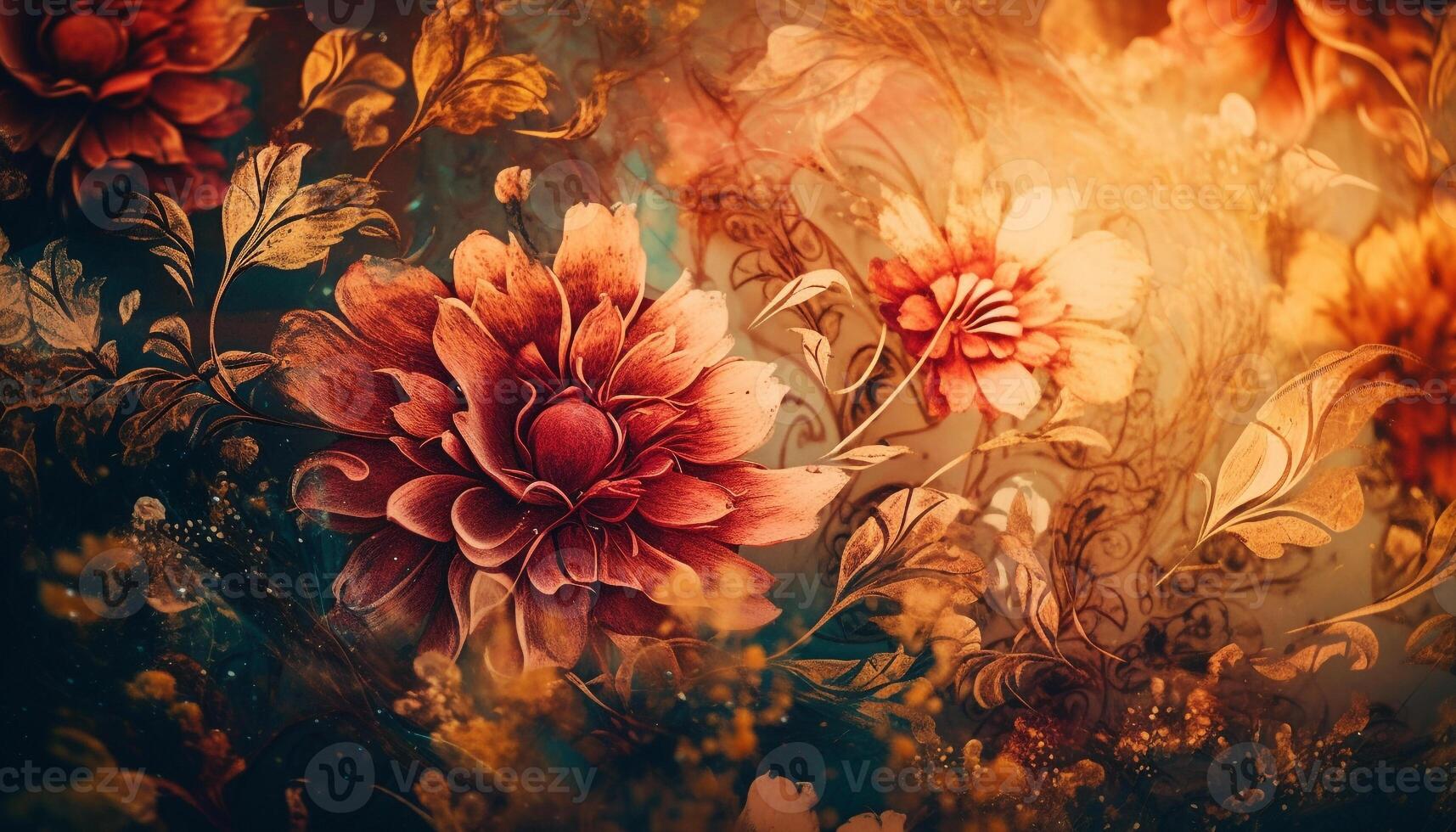 Floral patterns decorate old fashioned wallpaper backdrop generated by AI photo