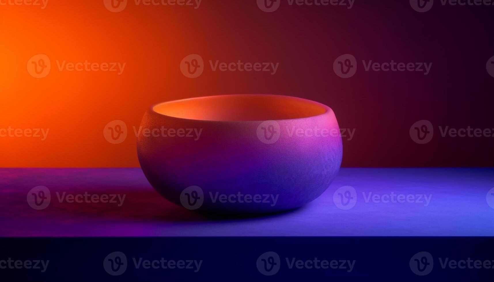 Empty blue pottery bowl illuminated on table generated by AI photo