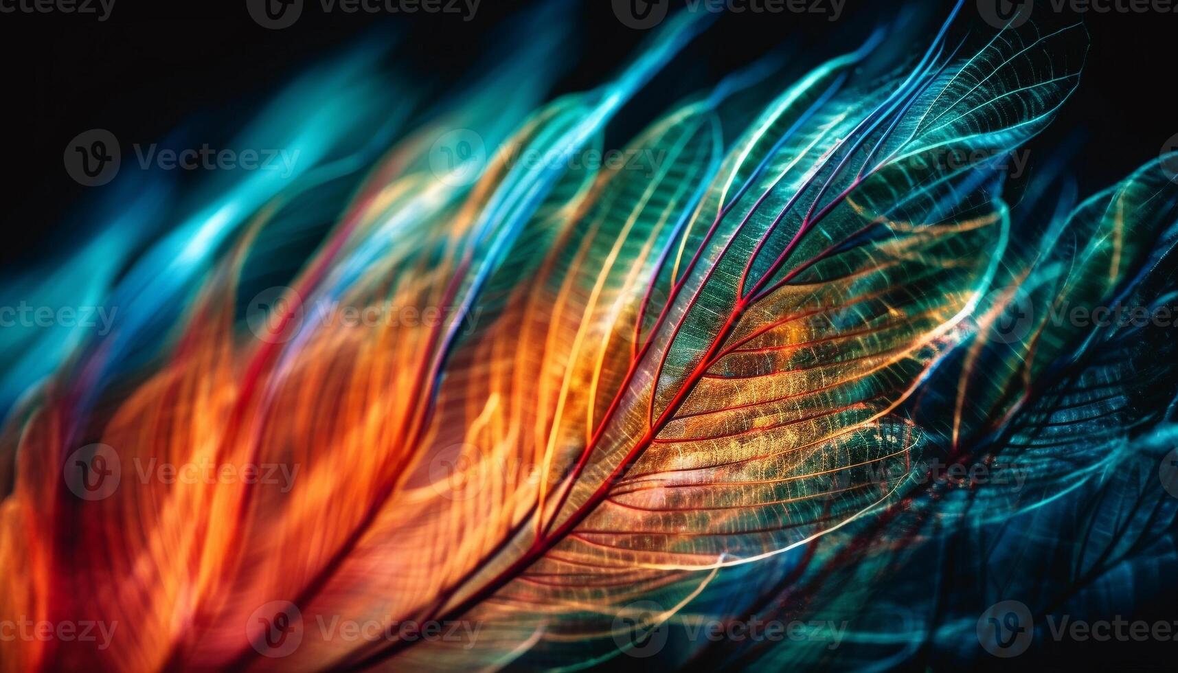 Smooth feather tail of the peacock glows generated by AI photo